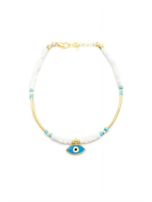 Boncuklu Göz Halhal - Beyaz