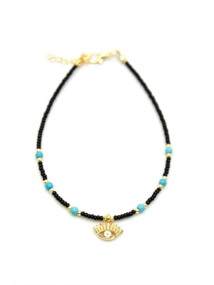 Boncuklu Göz Halhal - Siyah