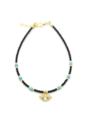 Boncuklu Göz Halhal - Siyah