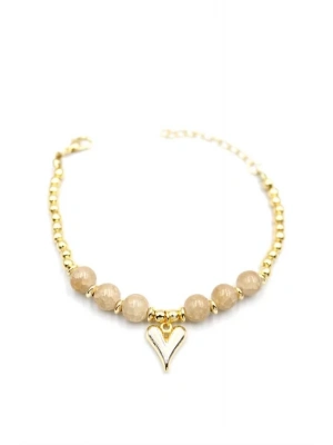 Boncuklu Kalp Bileklik - Krem