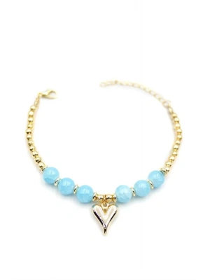 Boncuklu Kalp Bileklik - Mavi