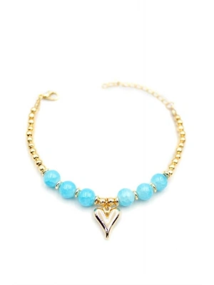 Boncuklu Kalp Bileklik - Mavi