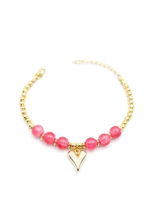 Boncuklu Kalp Bileklik - Pembe