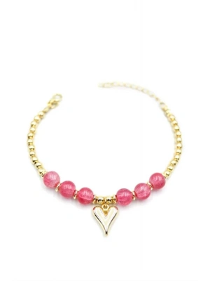 Boncuklu Kalp Bileklik - Pembe