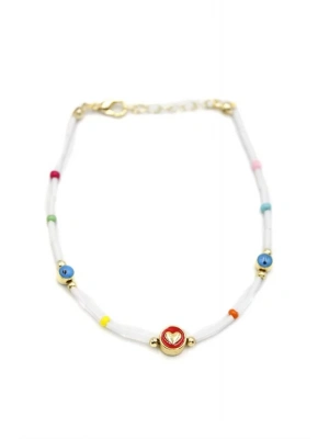 Boncuklu Kalp  Halhal - Kırmızı