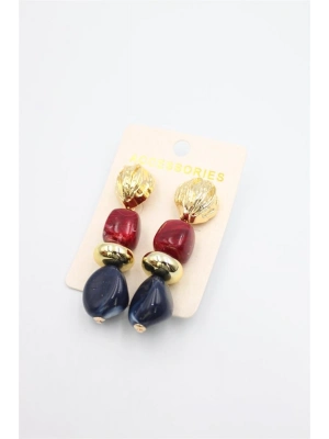 Boncuklu Küpe - Bordo