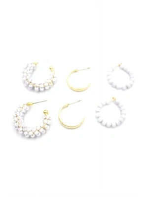 Boncuklu Küpe Seti - Beyaz