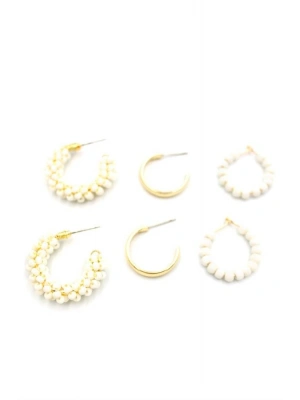 Boncuklu Küpe Seti - Krem