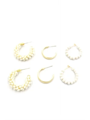 Boncuklu Küpe Seti - Krem