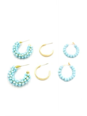 Boncuklu Küpe Seti - Turkuaz