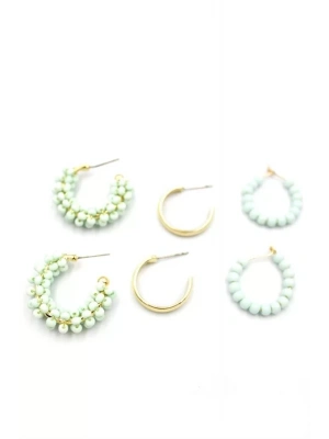 Boncuklu Küpe Seti - Yeşil