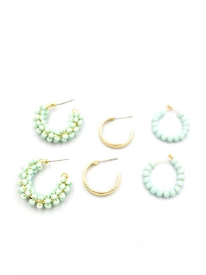 Boncuklu Küpe Seti - Yeşil