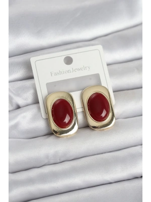 ® Bordo Renk Kare Model Vintage Kadın Küpe