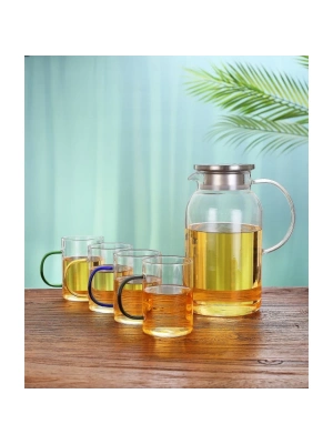 Borosilikat Cam Sürahi ve 4lü Fincan Seti