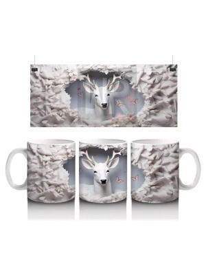 Boynuzlu Geyik ve Kar Temalı Arka Plan – Baskılı Kahve Kupası