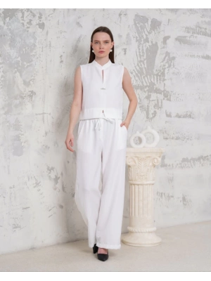 Broşlu yelek pantolon takım beyaz s255821