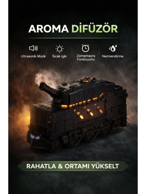 ® Buhar Efektli Zırhlı Tren Tasarımlı Aromaterapi Hava Nemlendirici – LED Işıklı, Sessiz ve USB Şarjlı