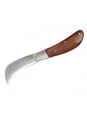 Bursa Çelik Eğri Bağ / Kablo / Aşı Çakısı, Ahşap Saplı - 22 Cm