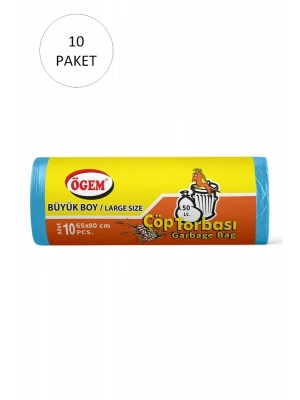 Büyük Boy Çöp Torbası 65 x 80 cm 10 Lu Rulo x 10 Paket = 100 Adet (Mavi)