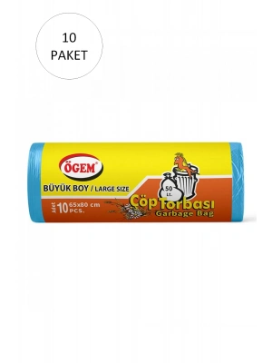 Büyük Boy Çöp Torbası 65 x 80 cm 10 Lu Rulo x 10 Paket = 100 Adet (Mavi)