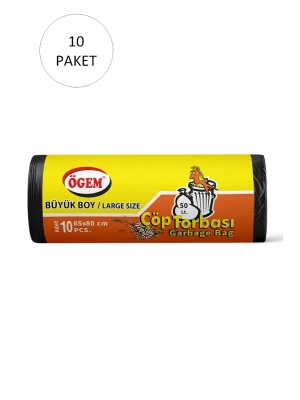 Büyük Boy Çöp Torbası 65 x 80 cm 10 Lu Rulo x 10 Paket = 100 Adet (Siyah)
