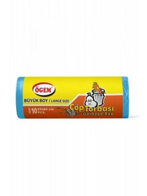 Büyük Boy Çöp Torbası 65 x 80 cm 10 Lu Rulo x 5 Paket = 50 Adet (Mavi)