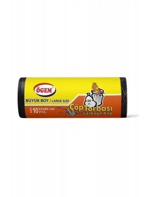 Büyük Boy Çöp Torbası 65 x 80 cm 10 Lu Rulo x 5 Paket = 50 Adet (Siyah)