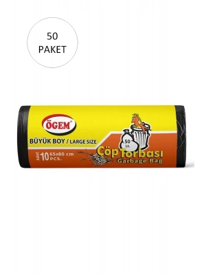 Büyük Boy Çöp Torbası 65 x 80 cm 10 Lu Rulo x 50 Paket = 500 Adet (Siyah)