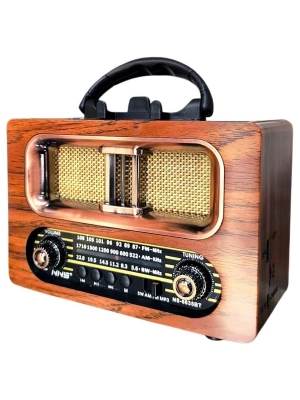 ®  Büyük Boy Retro, Nostaljik, Ahşap Tasarım Bluetooth Hoparlörlü, Şarjlı, Taşınabilir FM/AM Destekli Radyo NS-6635