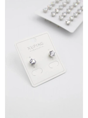 Büyük Boy Zirkon Taşlı Tektaş  Küpe - Gümüş