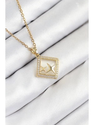 316L Çelik Zirkon Taşlı Yıldız Model Gold Renk Kadın Kolye