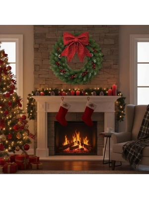 Büyük ve Kaliteli Kırmızı Simli Eva Fiyonk Dekor Yılbaşı Çam Ağacı Duvar Süsü 60 X 65cm