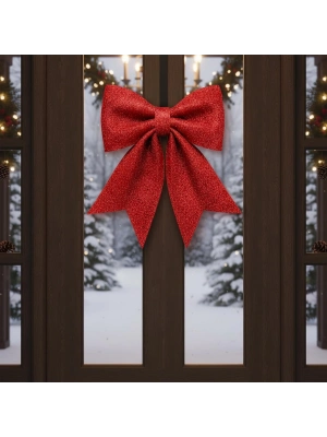 Büyük ve Kaliteli Kırmızı Simli Eva Fiyonk Dekor Yılbaşı Çam Ağacı Kapı Süsü 60 X 65cm