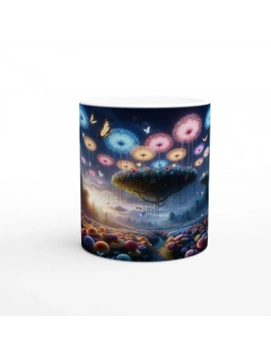 Büyülü Mantar Ormanı ve Uçan Çiçekler Baskılı Kupa Bardak