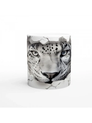 Buz Gibi Bakışlı Kar Leoparı Desenli Baskılı Kupa Bardak