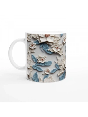 Buz Mavisi Çiçek Desenli Kupa Bardak