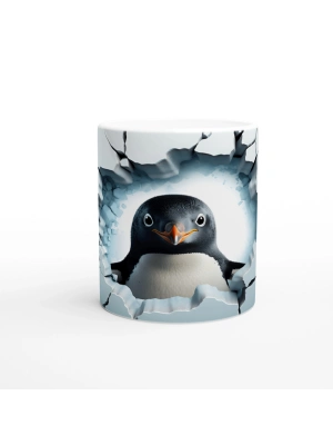 Buzlu Duvarı Delen Sevimli Penguen Baskılı Kupa Bardak