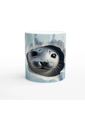 Buzlu Zeminden Bakan Sevimli Fok Yavrusu Baskılı Kupa Bardak