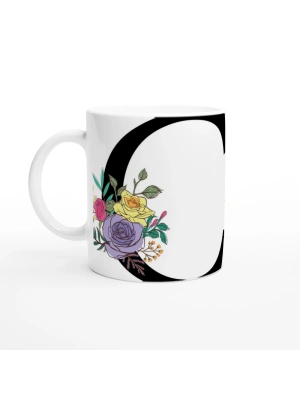 C Harfi Çizgisel Çiçekli Kupa Bardak