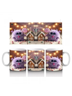 Cadı Şapkası Takmış Sevimli Hayaletler ve Kurabiye Ev Temalı Cadılar Bayramı Baskılı Kupa