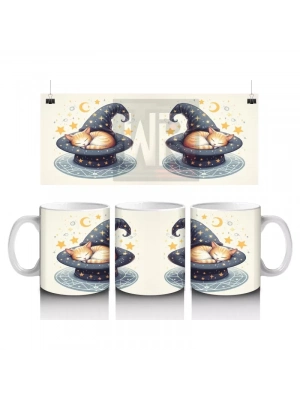 Cadı Şapkası ve Mum Işığı Figürlü Minimal Cadılar Bayramı Baskılı Kupa