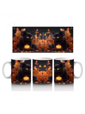 Cadılar Bayramı Temalı Siyah Kedi Kupa Bardak