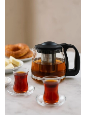 Cam Demlik 1250 ml Siyah Kapaklı