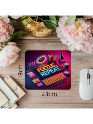 Canlı Renkli 3D Motivasyon Mousepad – Focus Yazılı - 19x23 cm 2 mm Dikdörtgen İthal Baskılı Mouse Pad