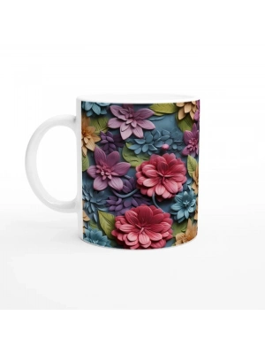 Canlı Renkli Çiçek Kolajlı Kupa Bardak