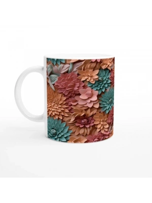 Canlı Rölyef Çiçek Bahçesi Kupa Bardak