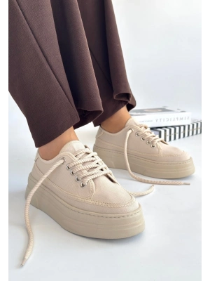 Carin Bej Keten Bağcıklı Spor Ayakkabı