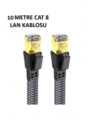 ® Cat 8 LAN Kablosu –Ethernet Kablosu Örgü Kaplama, Yüksek Hızlı (10 METRE)