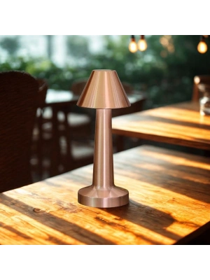 Çatı Model Bronz Renk Şarjlı Dokunmatik 3 Renkli LED Masa ası