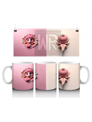 Çatlak Duvar Arasında Beliren Sevimli Dinozor Bebek (Ön ve Arka) - Baskılı kahve kupası